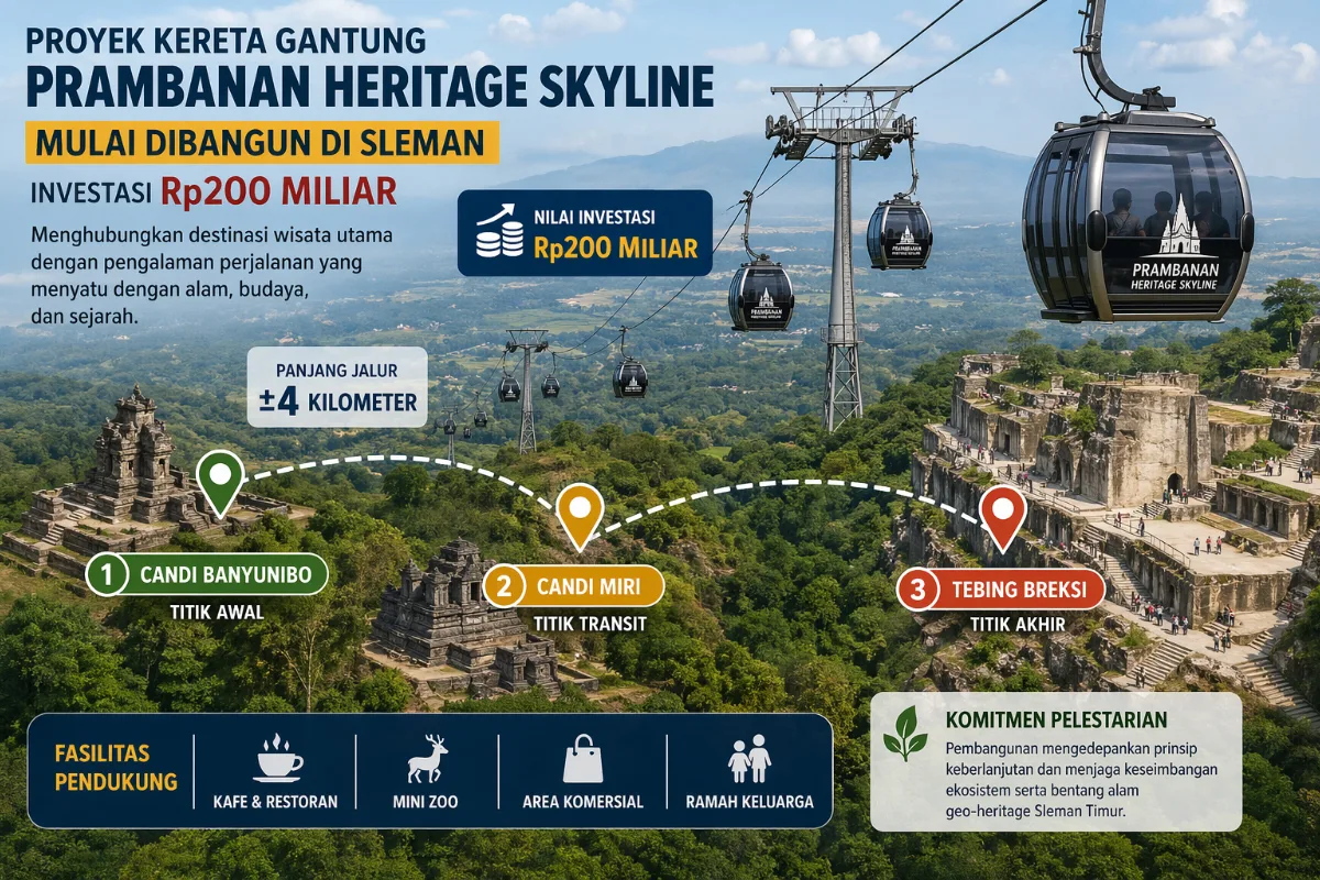 Pembangunan Kereta Gantung Prambanan Heritage Skyline Dimulai, Nilai Investasi Capai Rp200 Miliar Hubungkan Banyunibo hingga Tebing Breksi